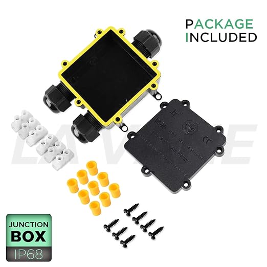 3 Way Electrical Junction Box, La Vane IP68 Waterproof 3 Way Cable Connector Lighting Connector Electric External Coupler, Cable Gland Ø 4-14mm