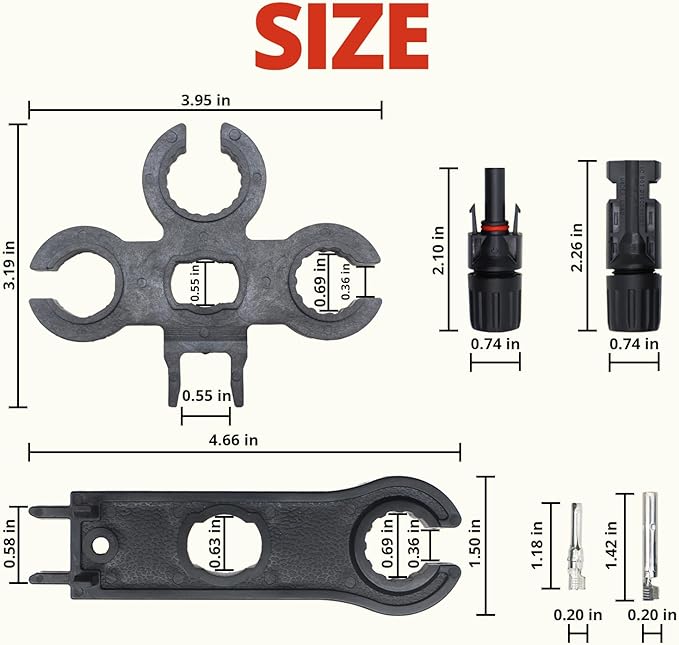 MC-4 Connector kit, Solar Cable Connector kit, 6 Pairs of Solar Connectors, 2 Spanner Wrenches and a Wire Crimper, Photovoltaic System Connector kit, for Solar Panel Cable Assembly