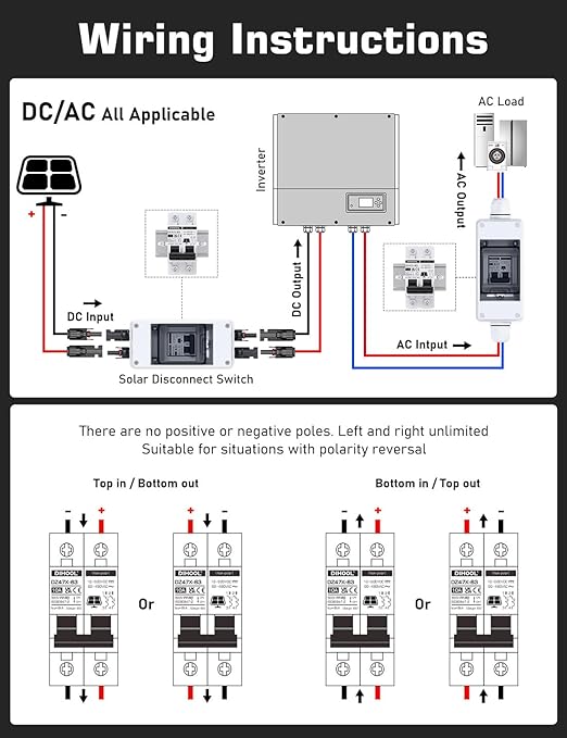 DIHOOL Solar Disconnect Switch, 30 Amp 2 Pole, DIN Rail Mount, Non Polarized, 12V 24V 48V 400V, AC/DC Circuit Breaker, RV Battery Isolator, PV Array MCB, Thermal Magnetic Trip
