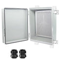 Junction Box, Hinged Cover Stainless Steel Latch IP67 Waterproof ABS Project Box with 2 Cable Glands, Electrical Box Enclosure with Mounting Plate & Wall Bracket 15.7 x 11.8 x 7.1inch