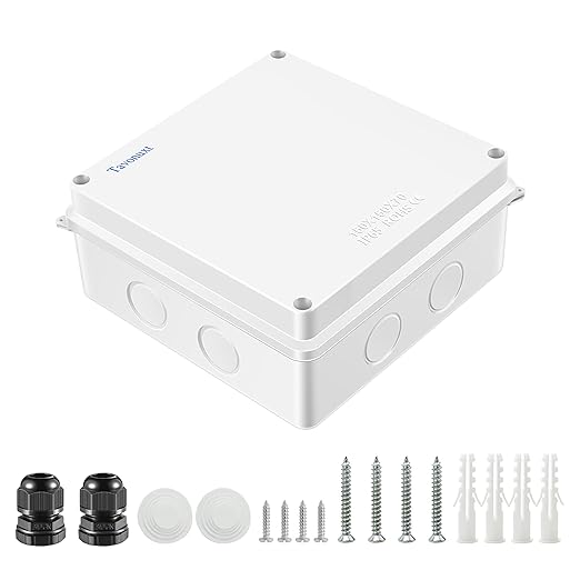 Waterproof Electrical Junction Box (5.9"x5.9"x2.8") with 8 Reserved Holes for Electronics - Sturdy ABS Plastic IP65 Dustproof Project Enclosure - White, (150x150x70mm)