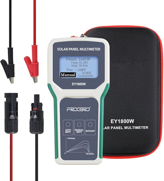 FrogBro 1800W Solar Panel Tester Photovoltaic Multimeter, Troubleshooting Tool with Smart MPPT Display, Upgraded Measuring Range (5~1800W, 20~120V, 0~60A) for Solar PV Panel Testing and Data Analysis