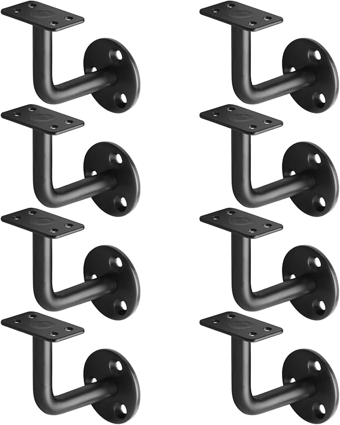8 Pack Black Handrail Bracket for Flat Surface Square Top Railing, Wall Mount Support, Carbon Steel