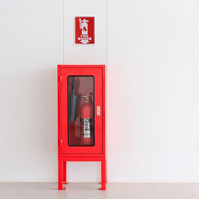 6pcs Fire Extinguisher Signs, 5.12x7.09 Inch Waterproof Fire Extinguisher Sticker with Down Arrow Self-Adhesive Decal for Business Office Home and Outdoor