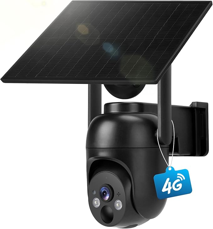 4G LTE Cellular Security Cameras Solar Powered No WiFi Security Camera Outdoor Wireless Built-in SIM Card 2K Color Night Vision 360° View Motion Detection 2-Way Audio 1 Pack
