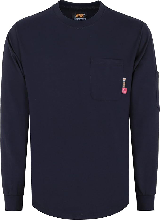 KONRECO FR Shirts for Men Crewneck 6oz Jersey Lightweight Flame Resistant Work T Shirt NFPA2112 CAT2