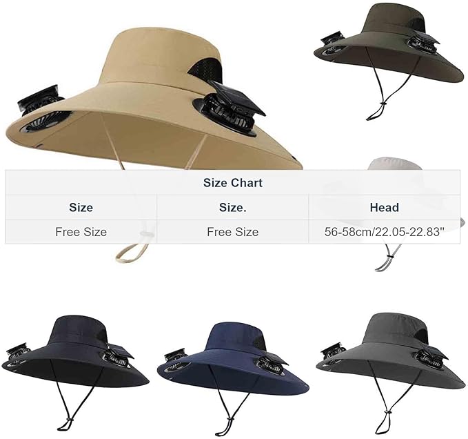 Solar Fan Hats for Men Women Wide Brim Sun Hat with 2 Fan Outdoor Solar Power Fishing Hat Sun Protection Summer Hats
