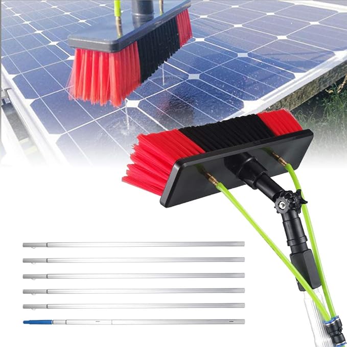 26 Ft Telescopic Water Fed Pole & Brush, Outdoor Tall Window Cleaner Car Glass Solar Panel Cleaning System, Water Fed Brush Extendable Pole Kit Washer Duster Washing Tool