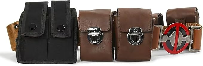 Adult Men Wade Costume Belt with Pouches Bag Brown Leather Adjustable Waist Belts Halloween Cosplay Props (Medium)