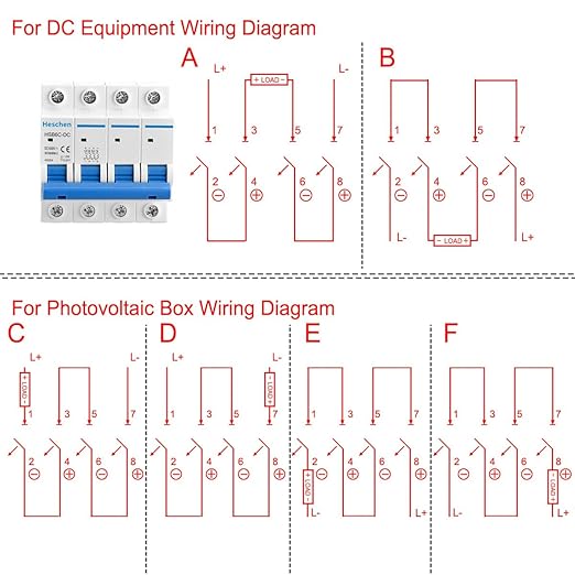 Heschen DC Miniature Circuit Breaker, HSB6C-DC, 4 Poles, DC1000V 6A, Photovoltaic Circuit Breaker, for Solar PV System Solar Panels Grid System, 35mm DIN Rail Mounting