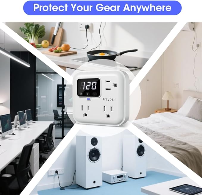 Surge Protectors 3-Outlet LED Display Power Strip with Voltage Protector, 80V-140V Refrigerator Surge Protector for TV Computer,Wall Mount,1800J,3 Pack