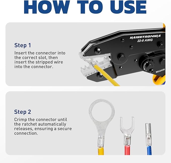haisstronica Crimping Tool for Non-Insulated Terminal,AWG 22-8 Ratchet Wire Crimper Tool,Wire Terminal Crimper HS-7327