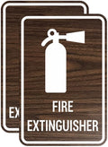 Signs ByLITA Portrait Round Fire Extinguisher Sign with Adhesive Tape, Mounts On Any Flat Surface (Walnut) - Small (2 Pack)