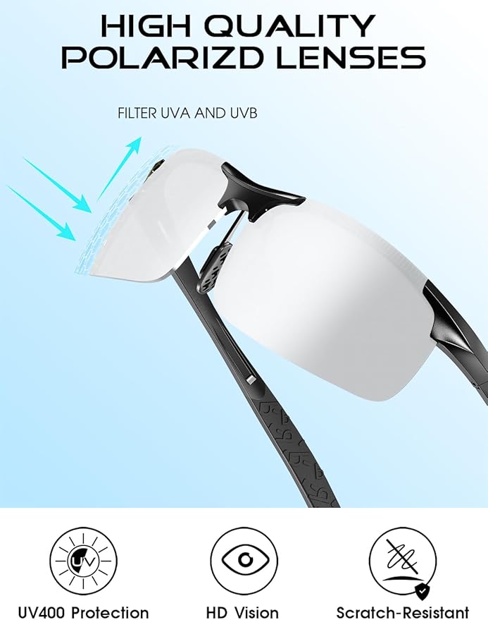 ATTCL Polarized Sunglasses Men Sports: UV Protection Anti Glare Wrap Around Lightweight Metal Driving Fishing Golf Running