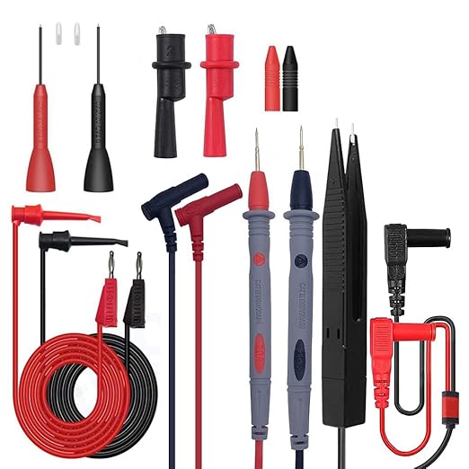 Multimeter Test Leads Set, Professional Leads Kit, Precision Sharp Probe Test Lead 1000V 20A Gold-Plated Probe Leads with Alligator Clips, Test Hooks, Test Probes Lead, Test Tweezer