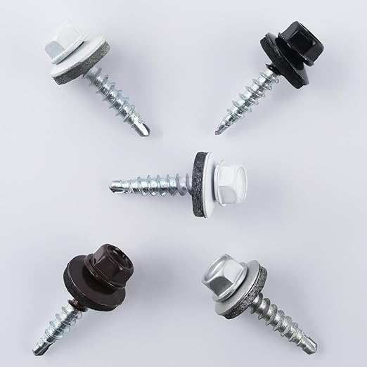 300pcs #10 x 1 Galvanized Hex Head Self-Drilling Metal Roofing Screws, EPDM Washer, No Paint, Wood Screws, Sheet Metal Roof Screw with Hex Driver Bit