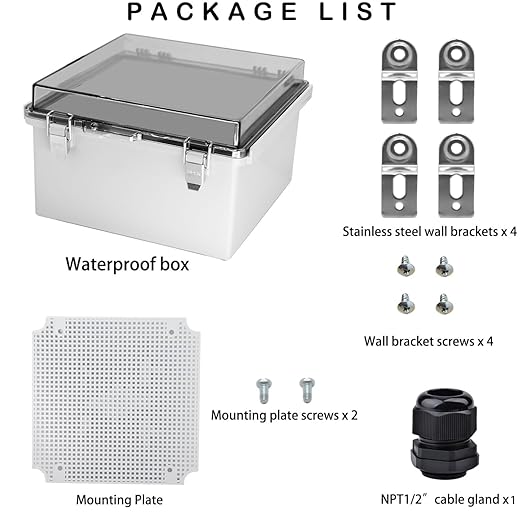 Waterproof Electrical Box, IP67 Junction Box Stainless Steel Latch Hinged Clear Cover Project Enclosure with Wall Bracket 8" x 8" x 5"