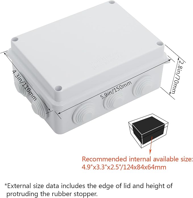 LeMotech ABS Plastic Dustproof Waterproof IP65 Junction Box Universal Electrical Project Enclosure White 5.9 x 4.3 x 2.8 inch (150 x 110 x 70 mm)(Pack of 2)