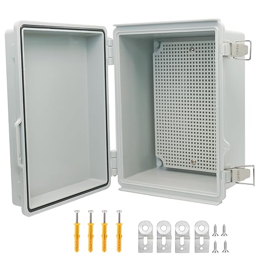 Electrical Box, Outdoor Waterproof Box IP67 Junction Box with Mounting Plate,ABS Plastic Project Box Power Cord Enclosure Grey 8.7" Dx6.7 Wx4.3 H