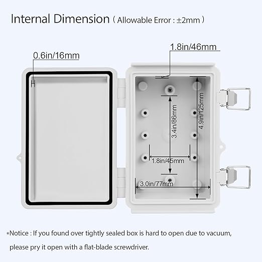 LeMotech Electrical Box, IP67 Waterproof Hinged Cover Stainless Steel Latch Junction Box, ABS Plastic Electrical Enclosure with Mounting Plate,Wall Brackets, Cable Glands,5.9"x3.9"x2.8",Grey