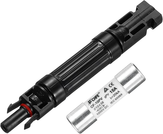 MECCANIXITY Solar Fuse Holder 15A 1000V Waterproof PV in-Line Fuse Holders with Fuse Solar Inline Fuse Holder Photovoltaic Connectors for Solar Panel System