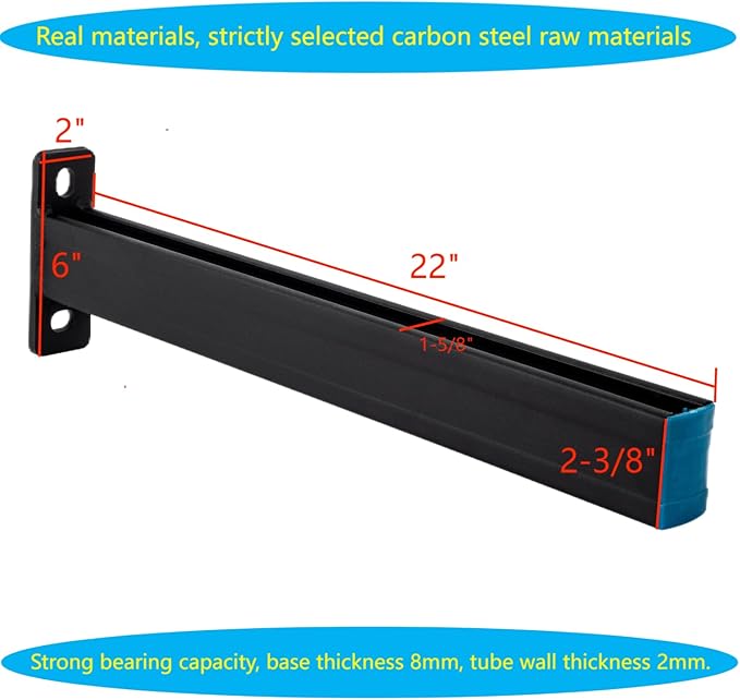 4 Pack Steel Shelf Bracket,Black Powder-Coating,Display Bracket,DIY Projects,Metal Strut Channel, Slotted,Pipe Suppor,22 in Length