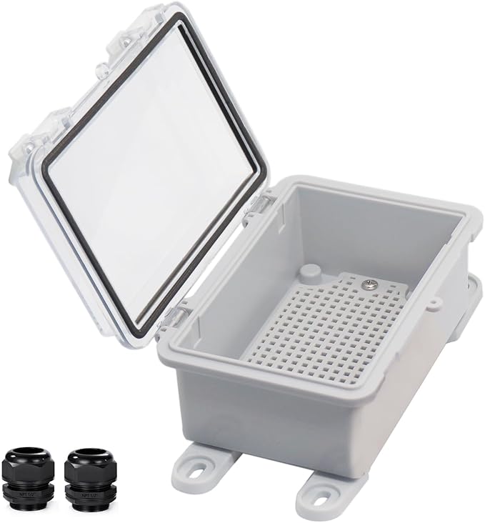 Waterproof Electrical Box Dustproof Junction Box Weatherproof IP67 ABS Plastic Enclosure Switch Router Project Box with Mounting Plate with Wall Bracket 2 Cable Glands Clear 5.9"x3.9"x2.8"