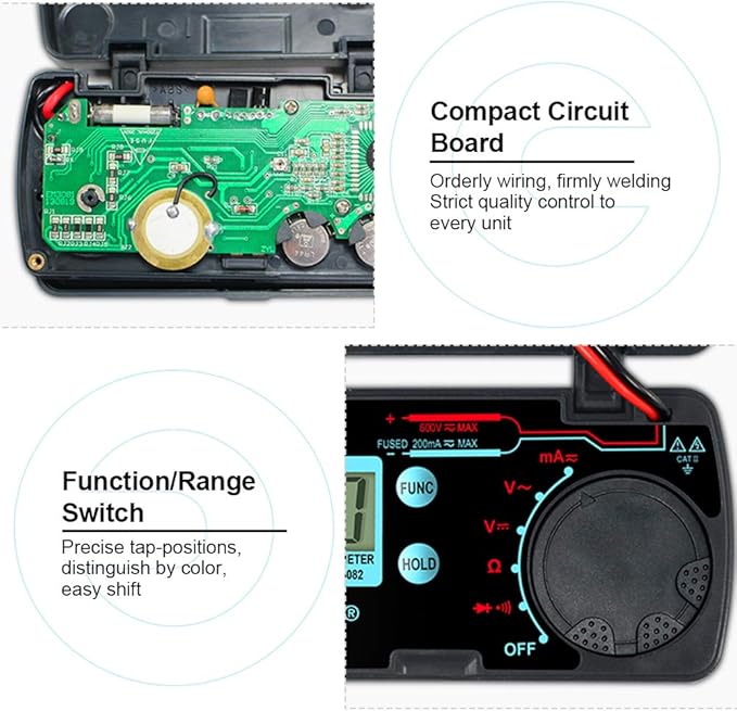allsun Mini Auto Range Folding Digital Multimeter Automotive Tester AC DC Volt AMP Ohm LCD Travel Voltmeter Ammeter Continuity Tester Auto Power Off EM3082