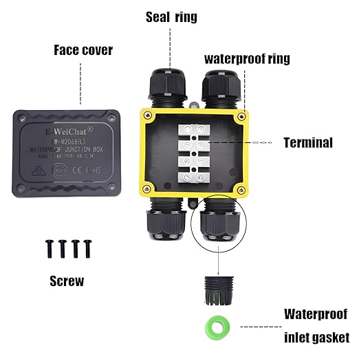 Waterproof Junction Box, 4 Way Underground Electrical Enclosure with Terminal Block, Plastic Connector Box for LED Landscape Lighting, Garden Lights