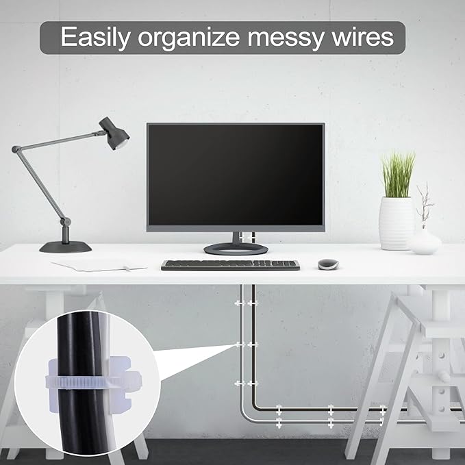 100 Pcs Cable Zip Tie Saddle Type Mounts Base with 8" Cable Ties Tapping Screw, Wire Cable Clips Organizer Holders Clamps White (Pack of 2)