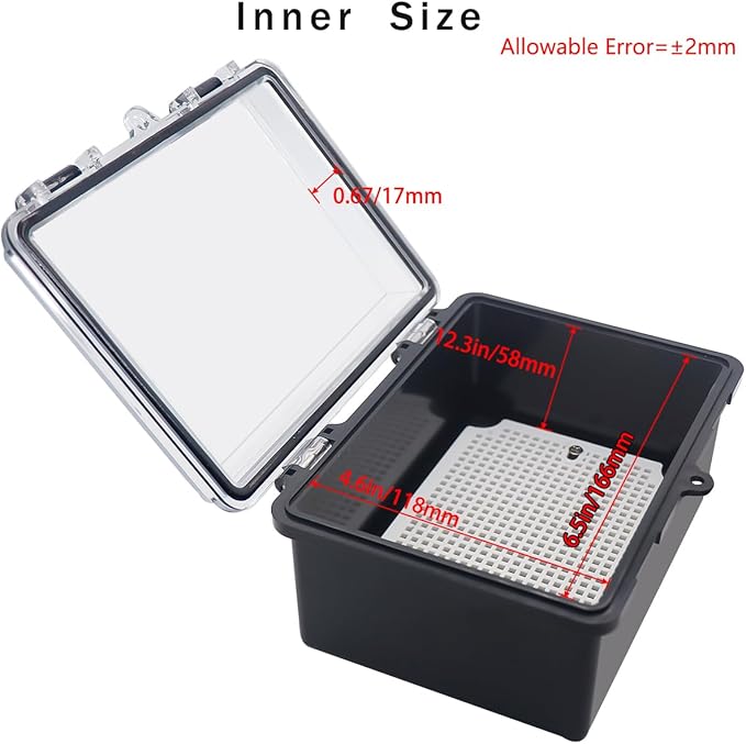 Junction Box, Hinged Black Clear Cover IP67 Waterproof ABS Project Box with Mounting Plate Electrical Box Enclosure with Wall Bracket 7.1 x 5.1 x 3.5inch(180x130x90mm)
