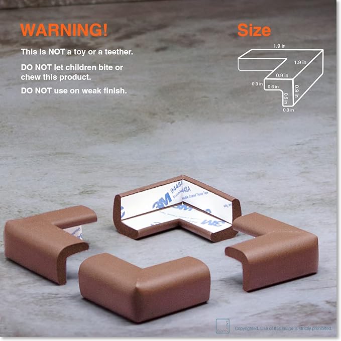 Roving Cove Slimfit Corner Protector for Baby Proofing (8 Small Corners), Soft Rubber Foam Furniture Corner Bumper Guards, 3M Adhesive Pre-Taped, Coffee Brown