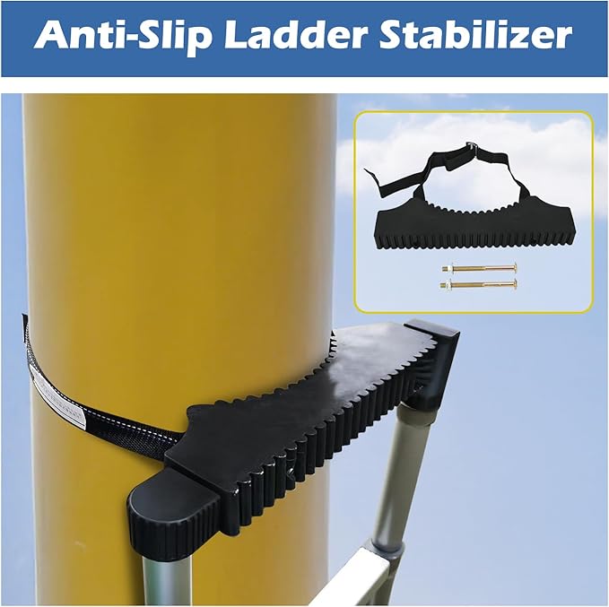 Rubber Steep Ladder Accessory Large Ladder Stabilizer with Strap and Screws Ladder Poles Non-Slip Mat for Telescopic Ladder, Single Straight Ladder, Engineering Ladder, Enhance Stability