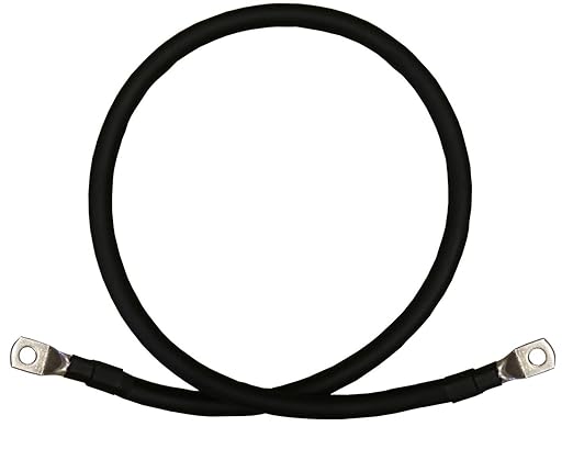 1/0 AWG 1/0 Gauge Single Black 7 feet w/ 5/16" Lugs Pure Copper Battery Inverter Cables for Solar, RV, Auto, Marine Car, Boat