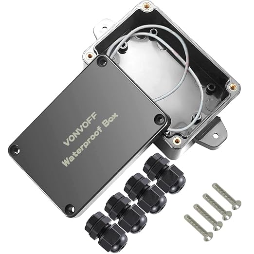 Electrical Box,Outdoor Universal Junction Box,Dustproof Weatherproof IP67 ABS Plastic Box with Fixed Hole and 4pcs x M16 Cable Gland,3.94''x2.68''x1.57''(100x68x40mm)(Black)