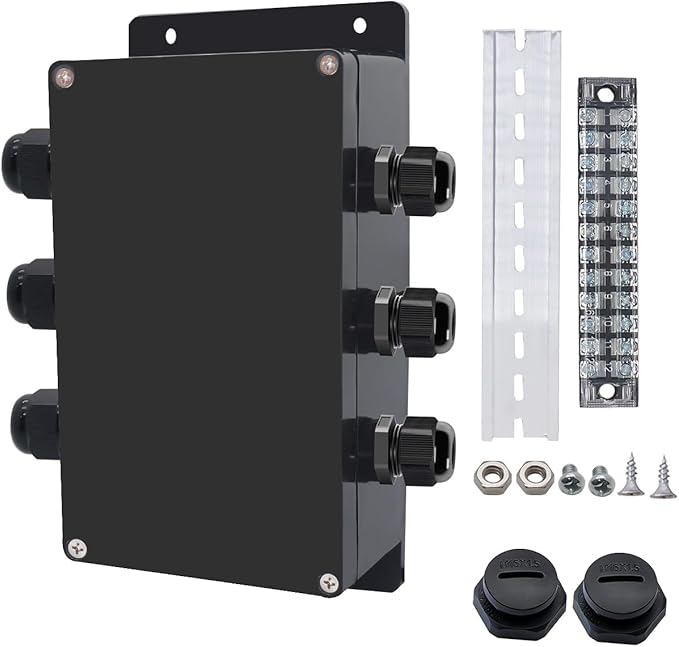 Project BoxI P67 Outdoor Waterproof box Electronic Junction Box with 15A 600V 12P Barrier Terminal 3IN/3Out Electrical Boxes 7.9x4.7x3 inch