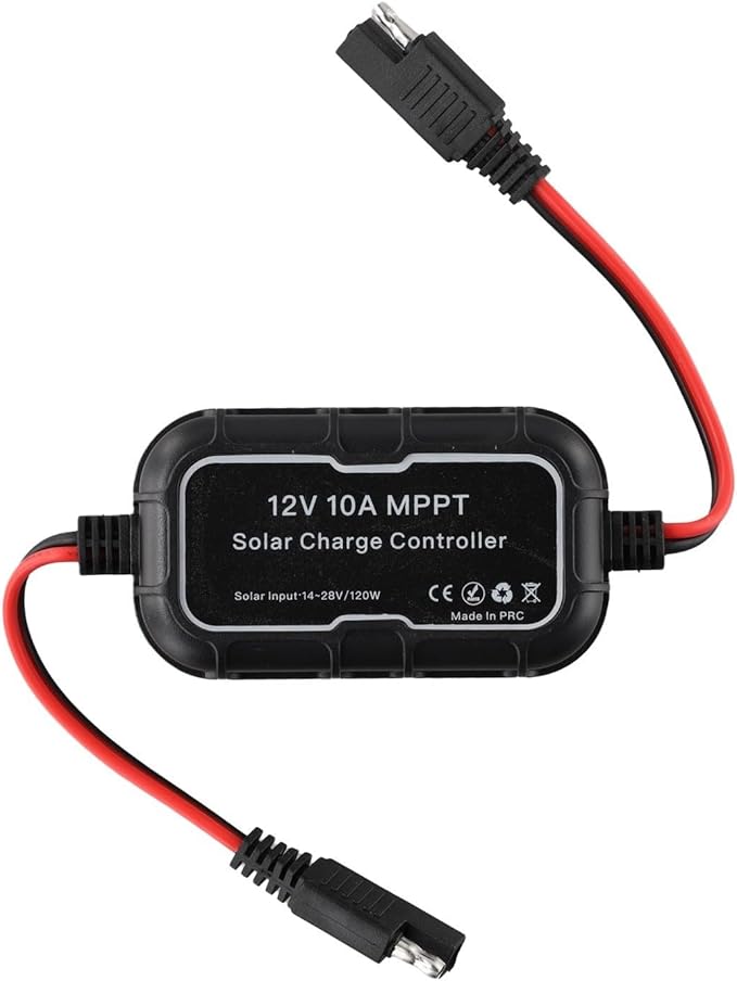 10A 12V MPPT Solar Charge Controller with LCD Display for Lithium Gel Deep Cycle Batteries Waterproof Solar Panel Regulator with SAE Connector Extension Cables