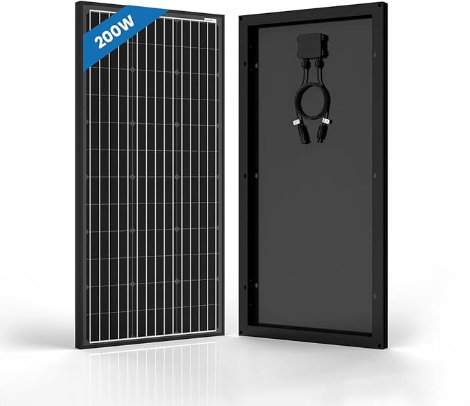 Solar Panel 200 Watt 12 Volt Monocrystalline – High Efficiency 200W 12V Solar Panel, Waterproof Junction Box, Off-Grid Battery Charger for RV, Boat, Cabin, Camper & Home Backup Power System