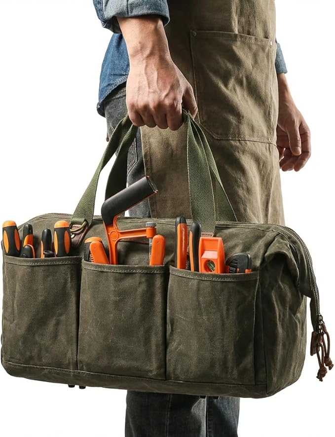 Heavy Duty 18-Inch Tool Bag with 12 Pockets, Large Zippered Tool Organizer, Portable Empty Toolbox for Mechanics, Electricians, DIY – Durable Soft Handle, Ideal Father’s Day or Birthday Gift