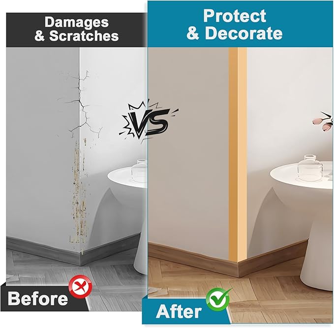 Raytano 4Pcs 45" L ×1" W Self Adhesive Metal Corner Protectors, Modern Aluminum Wall Corner Guards for Wall Door Furniture Cabinet Baseboard Frame Protection and Decoration (Size:45" x 1",Golden)