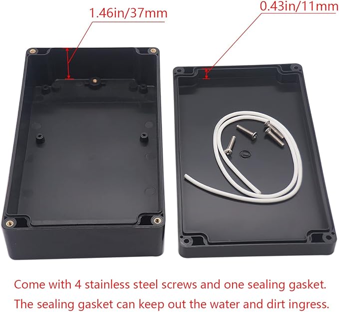 Project Box ABS Black Electrical Boxes IP65 Outdoor Waterproof Box Electronic Junction Box Power Enclosure with Cable Glands for DIY Project 7.87 x 4.72 x 2.2 inch (200x120x56mm)