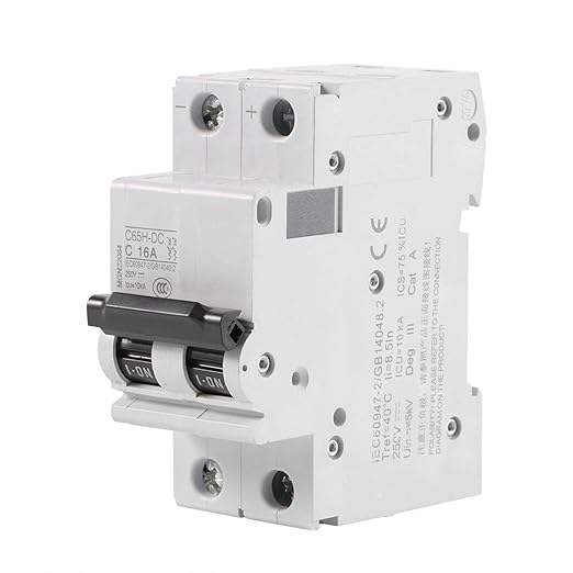 1pc 250v Solar Din Rail Circuit Breaker, 16a/32a/63a Low Voltage Circuit Breaker for Solar Panels Grid System Wind and Solar System and Many Other DC Systems(16A)