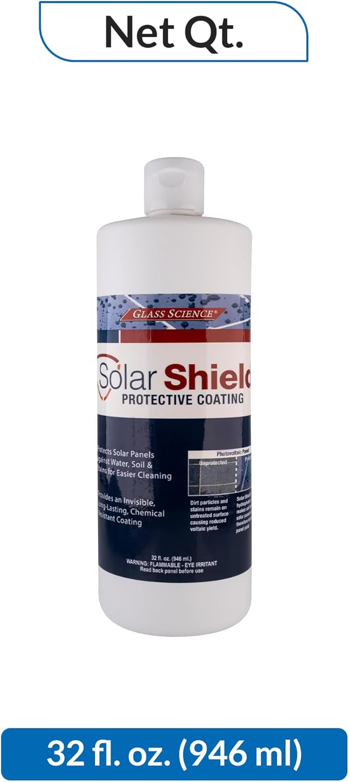 Unelko 28322 Solar Shield Protective Coating, 32oz Bottle, Nano-Scale Polymer for Solar Panel Protection, Prevents Soil and Etching, Covers more than 1000sq.ft,Stops Grime & Pollution Build-Up