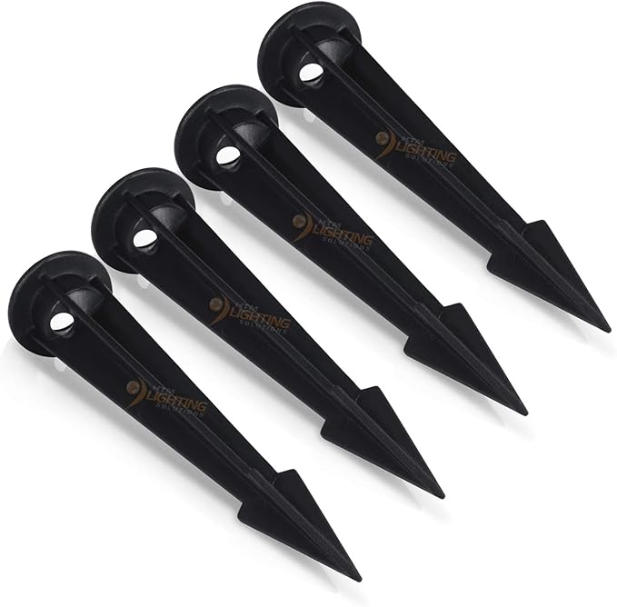8.30 in. Tall Aluminum Ground Stake Mount with 1/2 in. NPT Thread Female Outlet for Outdoor Landscape Lighting Fixtures – Easy Install – Flood Light Accessories – Black (4-Pack)