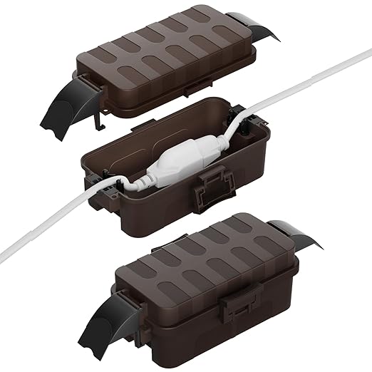 Flemoon [2 Pack] IP55 Small Outdoor Electrical Box Waterproof (Inner 5.9 x 3.2 x 1.8inch), Extension Cord Cover with Detachable Awning Covers for Plug, Outlet, Holiday Lights, Brown