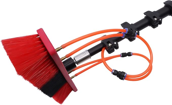 24ft Water Fed Pole Kit, Water-fed Brush with Joint Rotation 210 ° Water Fed Cleaning System Solar Panel Cleaning Kit with 26.9ft Hose, for Caravan Solar Panel Deck