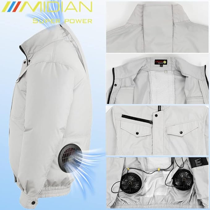 MIDIAN Cooling Jacket with Battery Pack Workwear with Fan Set for Hot Summer Outdoor & Industrial Use