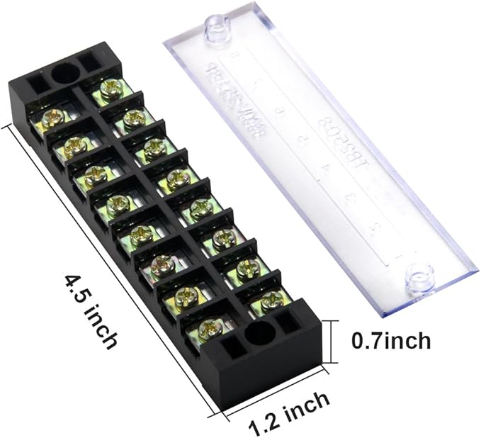 MILAPEAK 8pcs (4 Sets) 8 Positions Dual Row 600V 25A Screw Terminal Strip Blocks with Cover + 400V 25A 8 Positions Pre-Insulated Terminals Barrier Strip (Black & Red)