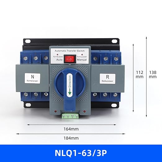 63A 110V Dual Power Automatic Transfer Switch Manual Transfer Switch 50/60Hz Din Rail Mounted Mini ATS 2/3/4P 63/32A for Hone Generator and Backup Power RV (3P 63A)