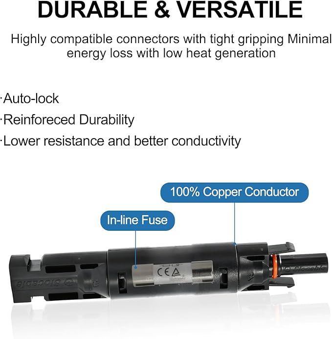 15A Solar Fuse Inline Holder, 1000VDC IP68 Waterproof PV Fuse Connector, for Solar Photovoltaic System, with 10X38mm Fuse (15A)